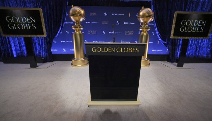 A view of the stage for the 82nd annual Golden Globe Awards is pictured at the Beverly Hilton Hotel in Beverly Hills, California on Monday, December 9, 2024.  LAP2024120903 JIMxRUYMEN