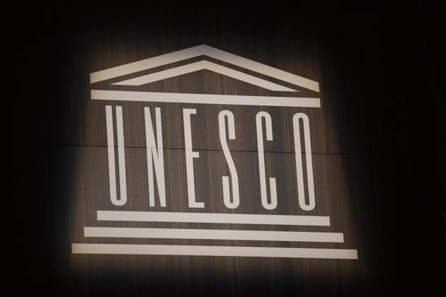 Elisabeth Badinter Attends Tribute To Robert Badinter At UNESCO - Paris Logo of the Unesco at Unesco headquarter, Paris, December 10, 2024.Photos by Jeremy Paoloni ABACAPRESS.COM Paris France  Copyright: xPaolonixJeremy ABACAx