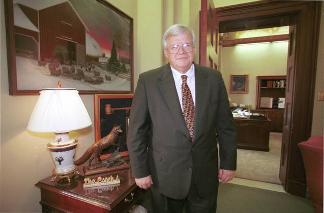 House Speaker Dennis Hastert November 18, 1999: House Speaker Dennis Hastert poses in his office Thursday while members were conducting the final budget debate on the House Floor. Ian Wagreich Roll Call Washington, D.C. EDITORIAL USE ONLY Copyright: xx IanxWagreichx rollcallpix023933