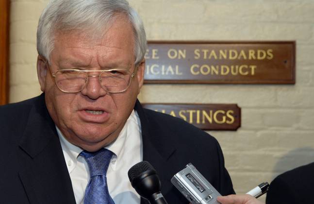 Mark Foley Scandal Speaker of the House Dennis Hastert after he testified before a subcommittee of the House Ethics Committee investigating the Mark Foley page scandal. Washington D.C. USA EDITORIAL USE ONLY Copyright: xx DouglasxGrahamx rollcallpix033941