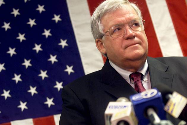 Ex-House Speaker Dennis Hastert paid to conceal sexual misconduct: sources House Speaker Denise Hastert speaks from his home office in Batavia on Sept. 12, 2001 to media about his experience during the Sept. 11 terriorist attack on America and the government s current position in seeking justice. (Jimi Allen Chicago Tribune TNS) USA EDITORIAL USE ONLY Copyright: xx 1168741 JimixAllenx krtphotoslive722310