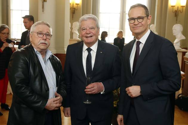 Reception of Governing Mayor at Red City Hall in Berlin to 80 Birthday from Joachim Gauck, Alt German President and Honorary citizen Berlin, with Wolf Biermann, Joachim Gauck, Michael Mueller, Berlin Germany, Germany