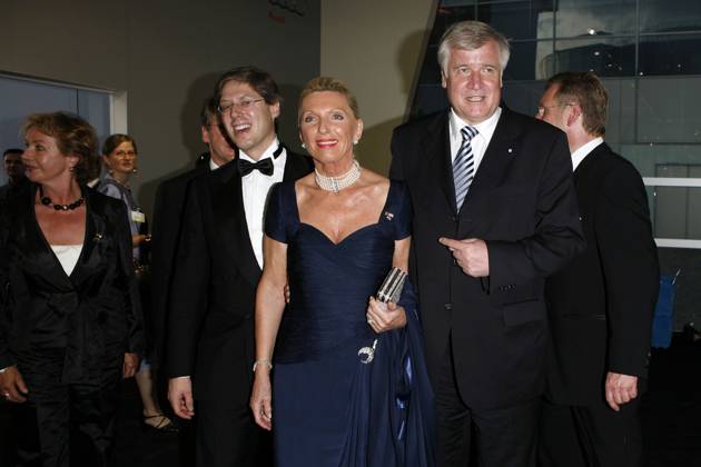 Maria Elisabeth Schaeffler and their Son Georg F w with Horst Seehofer at 100 Years Audi in Ingolstadt, Bavaria germany, Germany