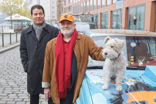 Henryk M Broder and Hamed Abdel Samad with the Dog Wilma, Either Broder the Deutschlandsafari at ARD Hauptstadtstudio in Berlin, New Television Show, Berlin Germany