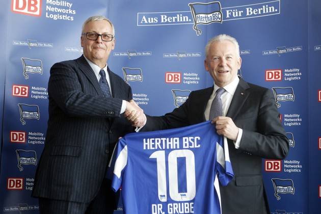 PK to Extension of Sponsor Partnership from Hertha BSC and German Rail in Berlin, with Ruediger Pit, Chairman of the Board DB, and Werner Gegenbauer, President Hertha, Shirt Sponsor, Berlin Germany, Germany