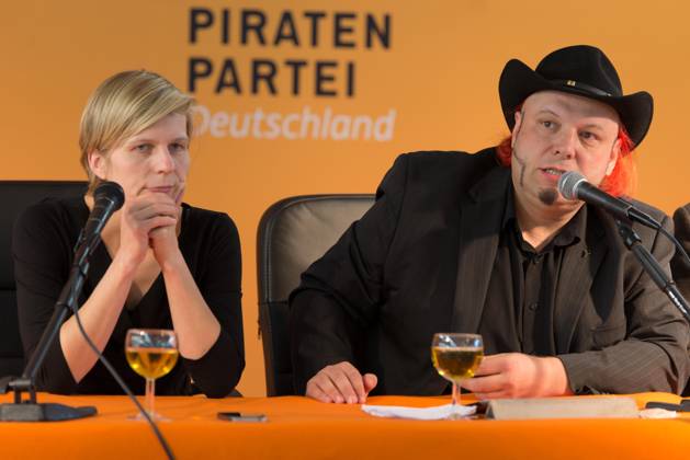 Press conference the Pirate Party in Berlin with presentation their Claims for the Drug policy V l n r Anita Moellering, Bruno Kramm, Berlin Germany, Germany