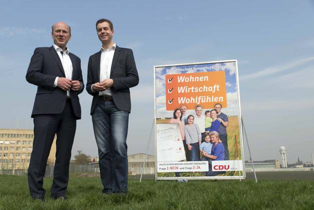 presentation the CDU Poster campaign to Referendum Via the Future of Tempelhofer Field in Berlin with Kai Wegner, Secretary General, and the stadtentwicklungspolitischen Spokesperson the CDU Fraction, Stefan Evers, Berlin Germany, Germany
