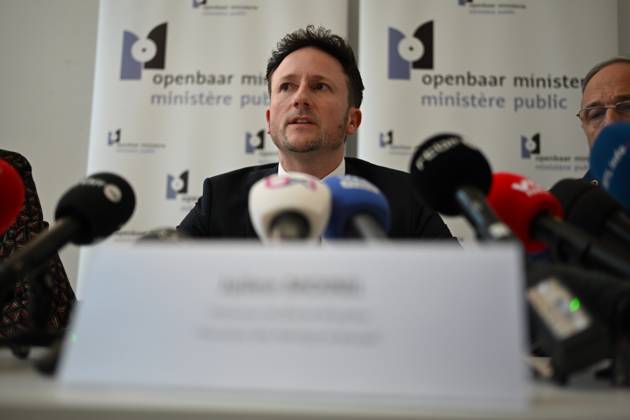 Brussels King s Prosecutor Julien Moinil pictured during a press conference by the Brussels public prosecutor s office following the shootings of the past three days, in Brussels, . During the meeting, the Brussels Public Prosecutor, accompanied by the Public Prosecutor and police representatives, will report on the progress of the cases concerned, as well as on the problem of drug-related violence.  ERICxLALMAND 111925311