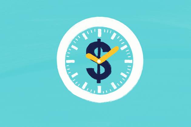 Creative illustration of a clock with a dollar sign in the center, symbolizing the value of time and money. Vibrant colors and clean design make it visually appealing. Model Released HodeiUnzueta_ID26463_763620_016 Copyright: xHodeixUnzuetax RECORD DATE NOT STATED