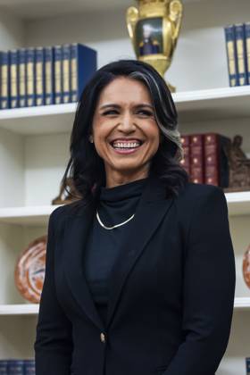 Tulsi Gabbard, Director of National Intelligence (DNI), smiles after she was sworn in for her position in the Oval Office of the White House in Washington, DC, USA, 12 February 2025. Former US Senate Minority Leader Mitch McConnell was the only Republican Senator to vote against her nomination. Copyright: xCNPx xMediaPunchx