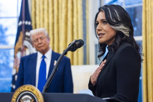 Tulsi Gabbard, Director of National Intelligence (DNI) speaks after she took the Oath of Office in the Oval Office of the White House in Washington, DC, USA, 12 February 2025. Former Senate Minority Leader Mitch McConnell was the only Republican Senator to vote against her nomination. Copyright: xCNPx xMediaPunchx
