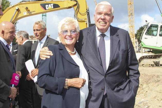 Prof Dr Klaus Michael Kuehne Kuehne with its Wife Christine Kuehne Kuehne Entrepreneur Owner at the Laying of the foundation stone to Hotel New building The Fontenay at the Construction site on Thursday 14 August 2014 in Hamburg HH Germany