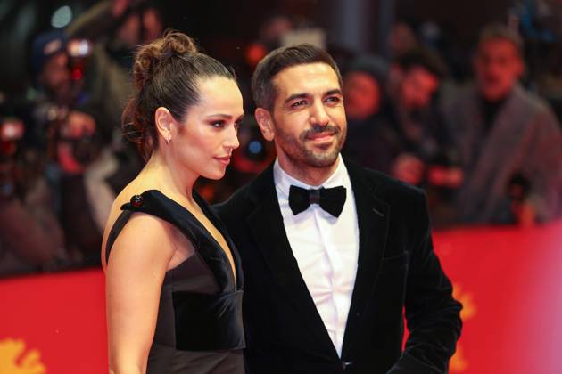 February 13, 2025, Berlin, Brandenburg, Germany: The 75th Berlinale Film Festival is taking place in Berlin from 13 to 23 February 2025. Elyas MBarek and Jessica Riso attend the The Light premiere and Opening ceremony red carpet during the 75th Berlinale film festival. Berlin Germany - ZUMAt227 20250213_zip_t227_017 Copyright: xMarinaxTakimotox
