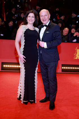 13 02 2025, Katharina Guenther Wuensch, Kai Wegner, Governing Mayor, at the opening of the 75th Berlinale, Berlin International Film Festival, Red Carpet, Berlin Germany, Germany
