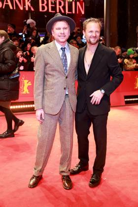 13 02 2025, Robert Stadlober, Philipp Hochmair at the opening of the 75th Berlinale, Berlin International Film Festival, Red Carpet, Berlin Germany, Germany