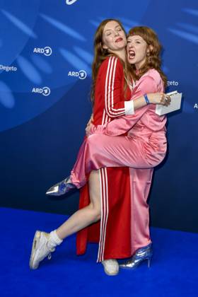 Pheline Roggan and Sarah Bauerett actresses as guests at the ARD Blue Hour Reception 2025 at the Hotel Telegraphenamt in Berlin at the 75 International Film Festival on 14 02 2025 in Berlin Berlin Germany