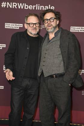 Samuel Finzi and production designer Uli Hanisch Actors as guests at the 22 NRW Reception of the State of NRW and the Film and Media Foundation NRW at the Representation of the State of North Rhine-Westphalia in Berlin at the 75 International Film Festival on 16 02 2025 in Berlin Berlin Germany