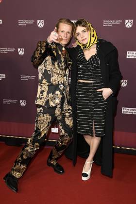 Alexander Scheer and Mala Emde Actors as guests at the 22 NRW Reception of the State of NRW and the Film and Media Foundation NRW at the Representation of the State of North Rhine-Westphalia in Berlin at the 75 International Film Festival on 16 02 2025 in Berlin Berlin Germany