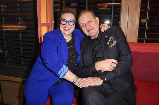 Maren Mutenbeck and Leonard Lansink with wife Actors at the party at the 22 NRW reception of the state of NRW and the Film und Medienstiftung NRW at the Representation of the State of North Rhine-Westphalia in Berlin at the 75 International Film Festival on 16 02 2025 in Berlin Berlin Germany