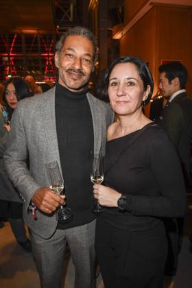 Tyron Ricketts and Lucia Eskes as guests at the party at the 22 NRW Reception of the State of NRW and the Film und Medienstiftung NRW at the Representation of the State of North Rhine-Westphalia in Berlin at the 75 International Film Festival on 16 02 2025 in Berlin Berlin Germany