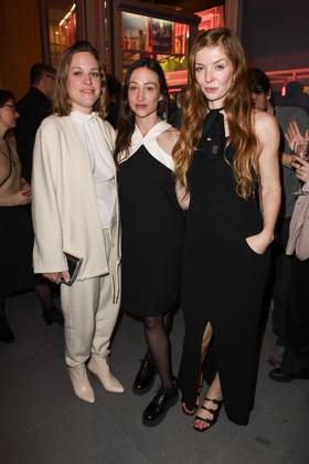 Anne Haug, Aenne SCchwarz and Pheline Roggan actresses as guests at the party at the 22 NRW reception of the state of NRW and the Film und Medienstiftung NRW at the Representation of the State of North Rhine-Westphalia in Berlin at the 75 International Film Festival on 16 02 2025 in Berlin Berlin Germany