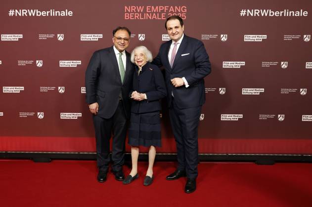 Walid Nakschbandi, Margot Friedländer and Nathanael Liminski at the 22 NRW Reception of the State of NRW and the Film und Medienstiftung NRW as part of the Berlinale 2025 at the Representation of the State of North Rhine-Westphalia Berlin, 16 02 2025 Foto:xD.xBedrosianx xFuturexImagex nrw_5317