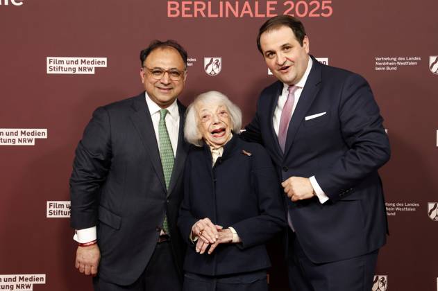 Walid Nakschbandi, Margot Friedländer and Nathanael Liminski at the 22 NRW Reception of the State of NRW and the Film und Medienstiftung NRW as part of the Berlinale 2025 at the Representation of the State of North Rhine-Westphalia Berlin, 16 02 2025 Foto:xD.xBedrosianx xFuturexImagex nrw_5320