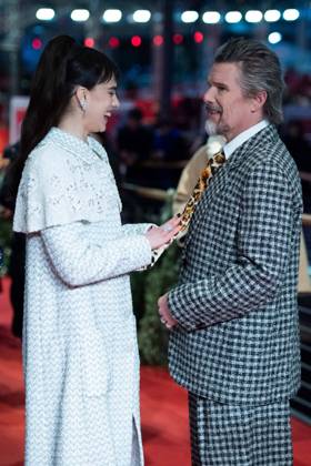 Berlinale The Thing with Feathers Premiere Margaret Qualley and Ethan Hawke attending The Thing with Feathers Premiere during the 75th Berlin International Film Festival (Berlinale) in Berlin, Germany, on February 18, 2025. Photo by Aurore Marechal ABACAPRESS.COM Berlin Germany  Copyright: xMarechalxAurore ABACAx