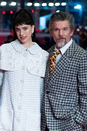 Berlinale The Thing with Feathers Premiere Margaret Qualley and Ethan Hawke attending The Thing with Feathers Premiere during the 75th Berlin International Film Festival (Berlinale) in Berlin, Germany, on February 18, 2025. Photo by Aurore Marechal ABACAPRESS.COM Berlin Germany  Copyright: xMarechalxAurore ABACAx