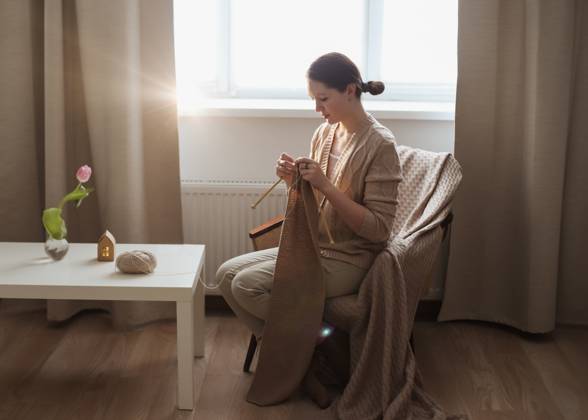 Young woman knitting in a cozy room at home, model released, , 50698012.jpg, hobby, knit, soft, textile, knitted, scarf, accessories, needlework, hands, lifestyle, woman, creative, detail, leisure, thread, needle, woolen, handmade, close-up, craft, yarn, wool, beige, knitwear, background, texture, sweater, knitting needles, activity, girl, domestic, relax, sitting, leisure activity, female hands, work, knitting, warm, clothing, handwork, occupation, caucasian, comfortable, enjoyment, bed, cozy, fabric, young, brown, female RECORD DATE NOT STATED