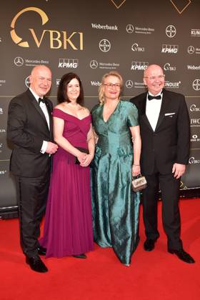 73 VBKI Ball Berlin Berlins Governing Mayor Kai Wegner and his girlfriend, Senator for Education Katharina Günther Wünsch both CDU , VBKI President Markus Voigt at the 73 VBKI Ball at the Hotel Intercontinental for the 75th Berlinale in Berlin, on 17 02 2025 Photopress Mueller