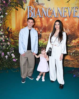 Milan, Photocall for the premiere of the Disney film Snow White Milan, Photocall for the premiere of the Disney film Snow White In the photo: Stefano Sensi with his wife Giulia Amodio and daughter Ludovica Milan  Copyright: xIPA ABACAx