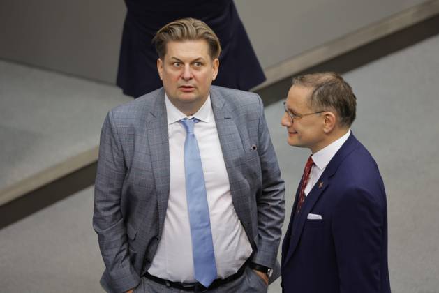 AfD parliamentary group, Dr Maximilian Eugen Krah, Tino Chrupalla, Germany, Berlin, Reichstag, 25 March 2025 1 sitting , Opening of the sitting by the Old President
