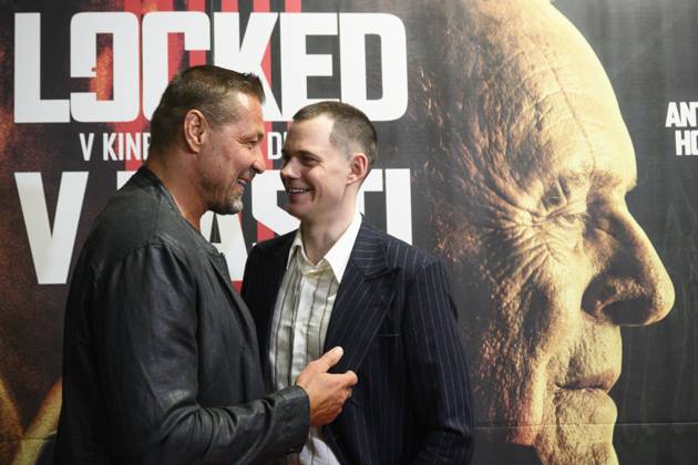 Producer Petr Jakl, left, and actor Bill Skarsgard pose before the premiere of the American thriller Locked, Prague, Czech Republic, March 26, 2025. (CTKxPhoto MichalxKamaryt) CTKPhotoP2025032608280  CTKPhotoP2025032608280