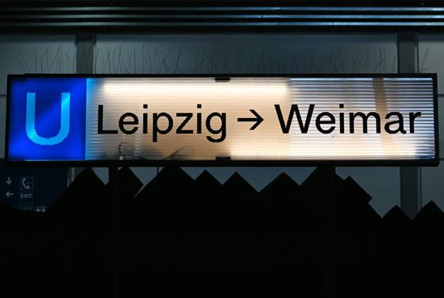 Leipzig Book Fair, Book Fair Leipzig, Saxony from 27 03 to 30 03 2025 Illuminated sign U Leipzig to Weimar