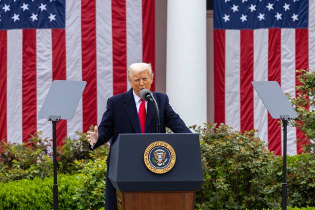 (250402) -- WASHINGTON, April 2, 2025 -- U.S. President Donald Trump delivers remarks on reciprocal tariffs at the Rose Garden of the White House in Washington, D.C., the United States, on April 2, 2025. Amid widespread opposition, U.S. President Donald Trump on Wednesday signed an executive order on the so-called reciprocal tariffs, imposing a 10-percent minimum baseline tariff and higher rates on certain trading partners. ) U.S.-WASHINGTON, D.C.-TRUMP- RECIPROCAL TARIFFS -EXECUTIVE ORDER-SIGNING HuxYousong