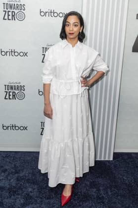 April 9, 2025, New York, New York, USA: Anjana Vasan wearing dress by Judith Milgrom for Maje attends US premiere of the BritBox Agatha Christie s Towards Zero at Metrograph in New York on April 9, 2025 New York USA - ZUMAr339 20250409_znp_r339_016 Copyright: xLevxRadinx