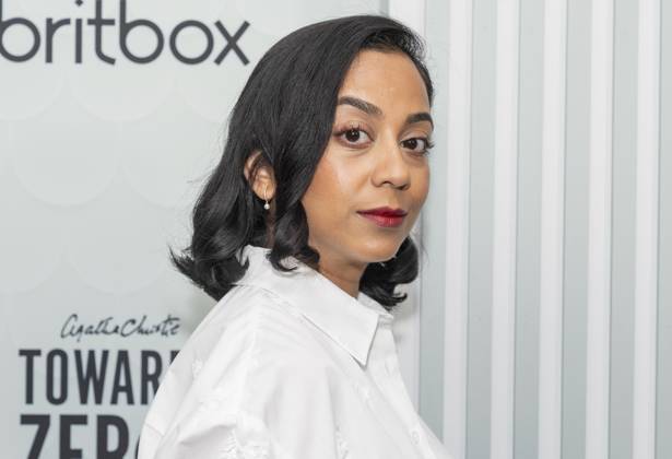 April 9, 2025, New York, New York, USA: Anjana Vasan wearing dress by Judith Milgrom for Maje attends US premiere of the BritBox Agatha Christie s Towards Zero at Metrograph in New York on April 9, 2025 New York USA - ZUMAr339 20250409_znp_r339_017 Copyright: xLevxRadinx