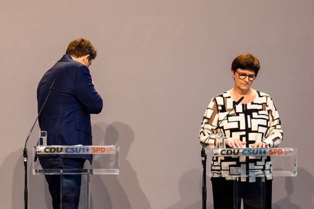 SPD party leaders Lars Klingbeil and Saskia Esken during a press conference on the agreement on a coalition agreement at the Paul Löbe House in Berlin on April 9, 2025 CDU, CSU and SPD announce success in coalition negotiations