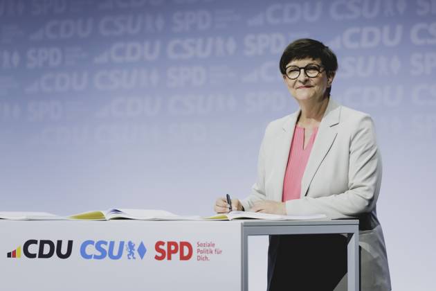 Saskia Esken, Federal Chairwoman of the SPD, pictured at the signing of the coalition agreement between the SPD, CDU and CSU in Berlin, 05 05 2025 A good six months after the break-up of the traffic light government, the new government is expected to be sworn in tomorrow Berlin Germany Copyright: xFlorianxGaertnerx