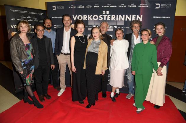 Berit Vander, Boris Aljinovic, Daniel Brüning and Simon Busch Verleih , Kriemkild Hamann, Elisa Schlott, Jürgen Wink, Emma Falck ,Silvio Soldini, Olga von Luckwald and Thea Rasche as guests on the red carpet at the movie premiere Die Vorkosterinnen at Kino Babylon on May 05, 2025 in Berlin Berlin Germany