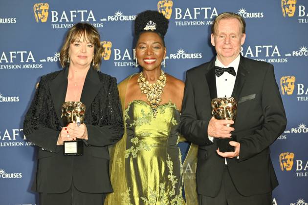 BAFTA TV Awards, Winners, London, UK, 11 May 2025. London, UK, 11 May 2025. Polly Hill, Baroness Dame Floella Benjamin and Kevin Lygo with the Special Award, on behalf of ITV, for commissioning Mr Bates Vs The Post Office on the Winners Carpet at the BAFTA Television Awards with P&O Cruises at the Royal Festival Hall, London, UK., Credit:Lee Floyd Avalon UK, London, Royal Festival Hall Copyright: xLeexFloydx xAvalonx 0998026033