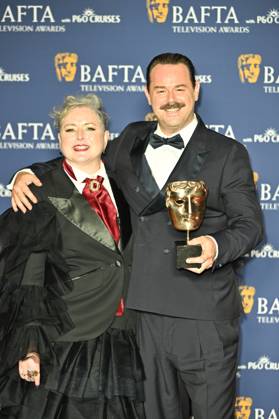BAFTA TV Awards, Winners, London, UK, 11 May 2025. London, UK, 11 May 2025. Siobhan McSweeney and Danny Dyer pose with the Male Performance in a Comedy Programme Award for Mr Bigstuff on the Winners Carpet at the BAFTA Television Awards with P&O Cruises at the Royal Festival Hall, London, UK., Credit:Lee Floyd Avalon UK, London, Royal Festival Hall Copyright: xLeexFloydx xAvalonx 0998026111
