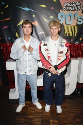Jonas Wuttke and Theo Carow at the premiere of the series Messiah Superstar SAT 1 and Joyn, from 16 05 2025 in the media library on 15 05 2025 in Berlin Messiah Superstar series premiere in Berlin