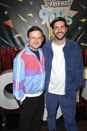Florian Lukas and Felix Stienz at the premiere of the series Messiah Superstar SAT 1 and Joyn, from 16 05 2025 in the media library on 15 05 2025 in Berlin Messiah Superstar series premiere in Berlin