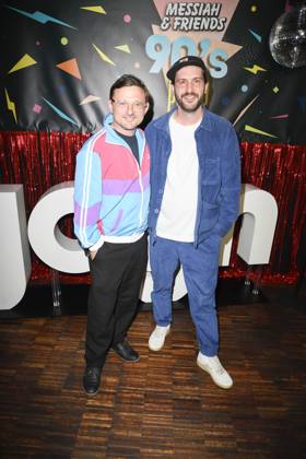 Florian Lukas and Felix Stienz at the premiere of the series Messiah Superstar SAT 1 and Joyn, from 16 05 2025 in the media library on 15 05 2025 in Berlin Messiah Superstar series premiere in Berlin