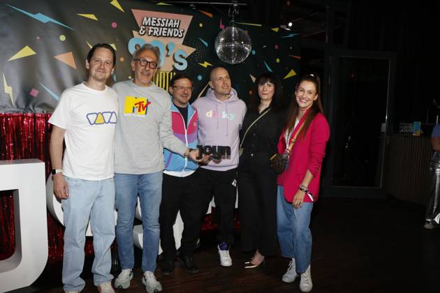 Producer, Axel Kün Producer , Florian Lukas, Oli P , Producer and Producer at the photocall for the premiere of the first season of the JOYN series Messiah Superstar at Bi Nuu Berlin on May 15, 2025