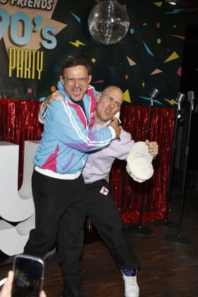 Flöorian Lukas and Oli P Oli Petszokat at the photocall for the premiere of the first season of the JOYN series Messiah Superstar at Bi Nuu Berlin on May 15, 2025