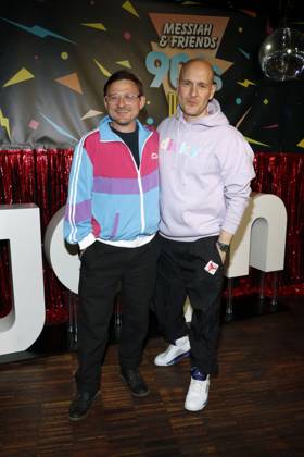 Flöorian Lukas and Oli P Oli Petszokat at the photocall for the premiere of the first season of the JOYN series Messiah Superstar at Bi Nuu Berlin on May 15, 2025