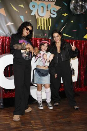 Banafsheh Hourmazdi, actress Eliah Lade and her mother Emira at the photocall for the premiere of the first season of the JOYN series Messiah Superstar at Bi Nuu Berlin on May 15, 2025